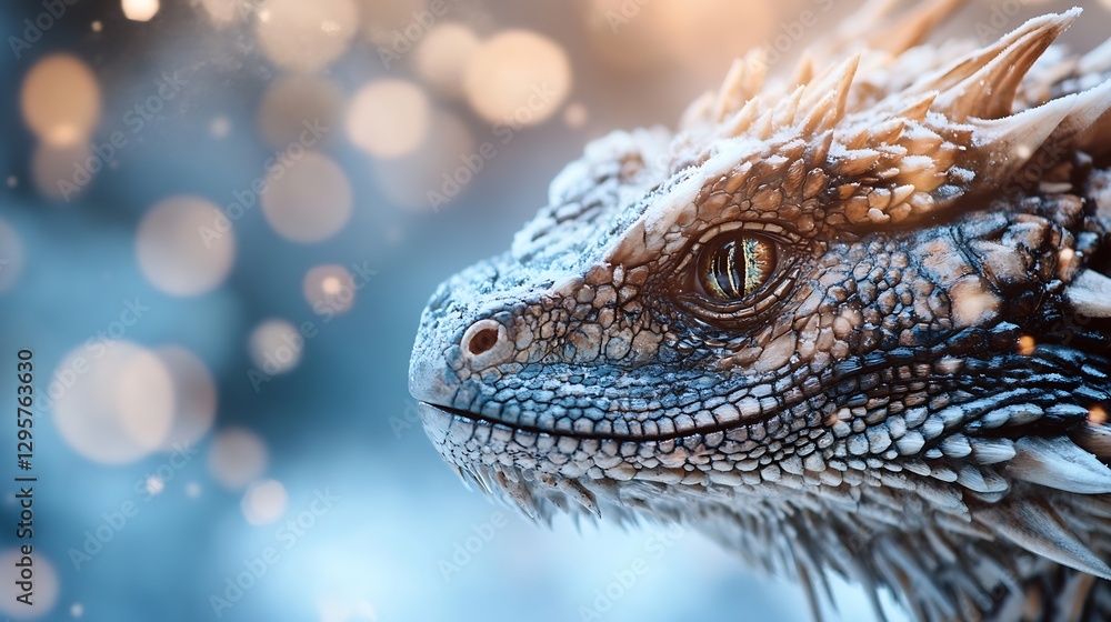 Aufkleber Majestic reptile with intricate scales and enchanting eye in a dreamy bokeh background of soft colors : Generative AI