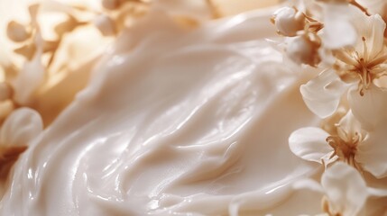 Rich Shea Butter Cream with Blossoms on Creamy Surface