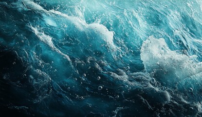 Close-up ocean waves, turbulent water, sea foam, dramatic backdrop