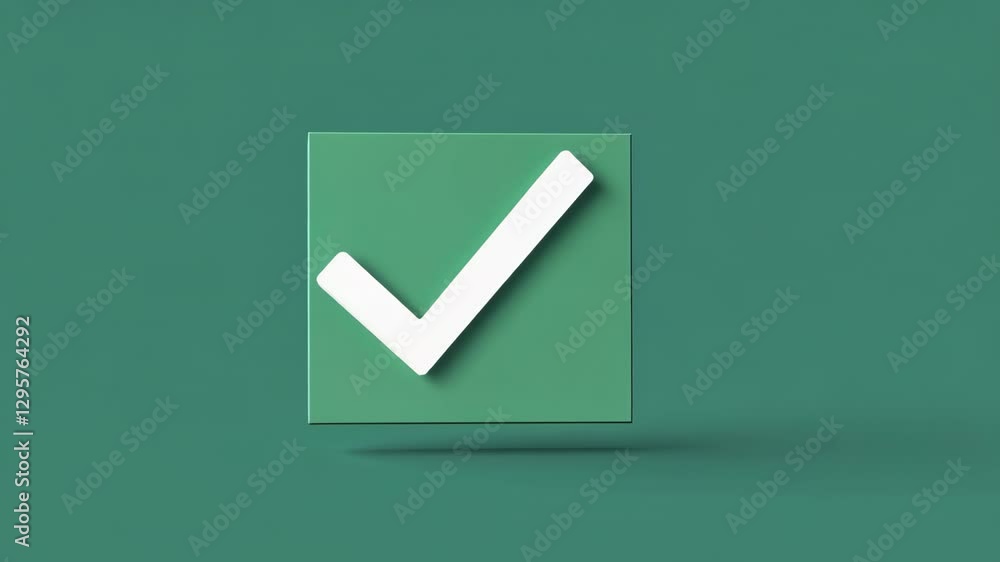 Poster 3d white checkmark on green square background symbol of approval and completion in minimalist design