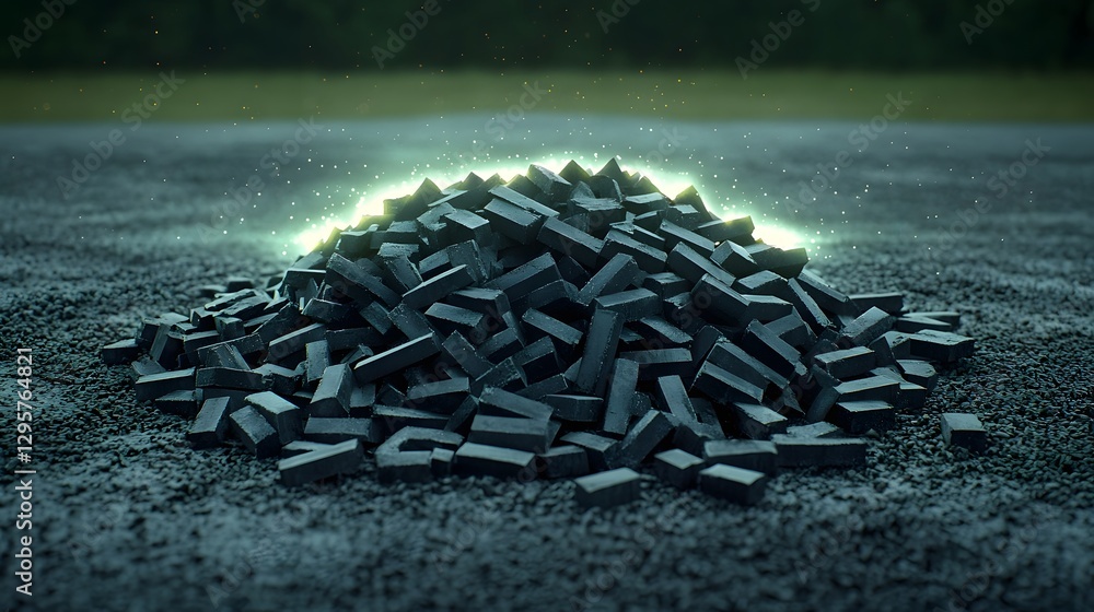 Poster a photo of a pile of charcoal pieces shaped into letters or words glowing to form a hidden message i