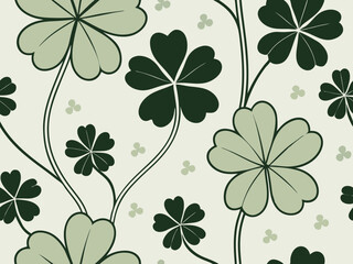 Obraz premium Clover leaves in various sizes, seamless pattern, vector file.