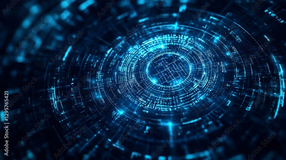 Poster sleek digital shield in swirling vortex of data and light