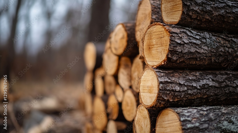 Aufkleber Stacked Logs in a Forest with Soft Focus and Natural Background : Generative AI