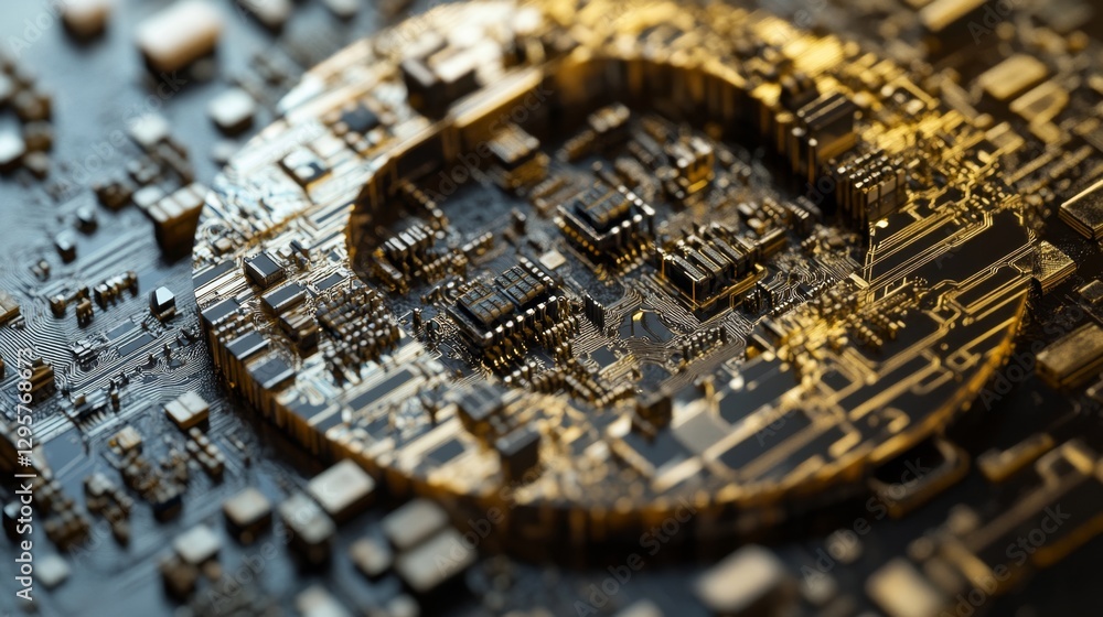 Poster tiny intricate circuit board etched with millions of components