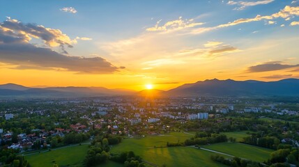 Fototapeta premium Stunning Sunset Over Mountain Range and Lush Landscapes Capturing Natural Beauty : Generative AI