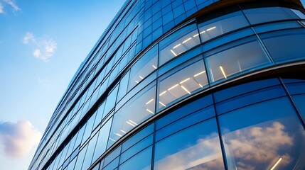 Modern Glass Skyscraper Building with Reflective Windows Against Clear Sky : Generative AI