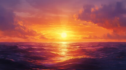 Obraz premium Vast Canvas of Twilight Hues as the Sun Sinks Toward Horizon