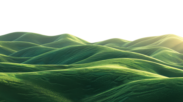 Green rolling hills stretching into the distance with transparent background