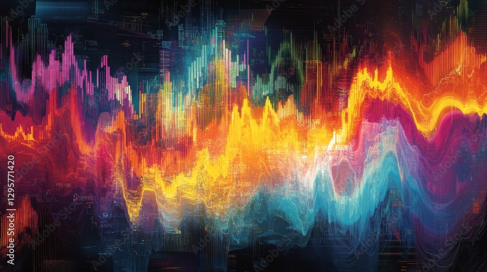 Poster vibrant and dynamic digital graph with colorful fluctuations