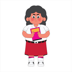 Girl student Holding book cartoon character illustration