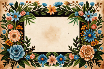 floral empty wedding frame with colorful flowers cartoon illustration