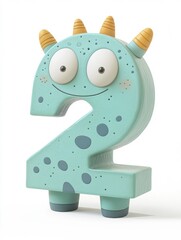 Fototapeta premium A green dinosaur with a big smile on in the shape of number 2