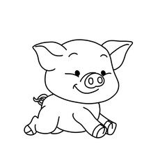 Cartoon pig vector illustration coloring book for kids