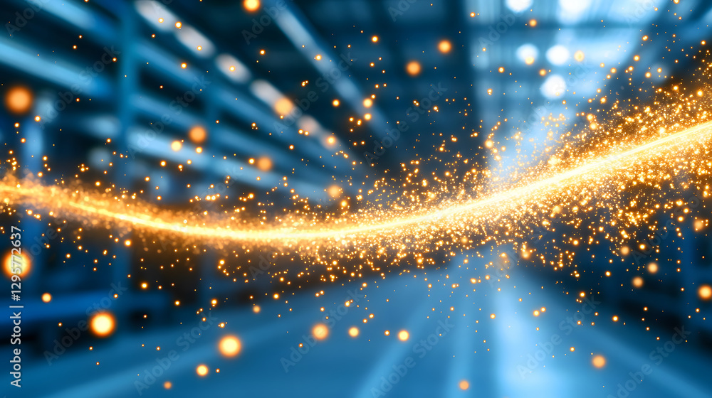 Poster innovative technology sparks chaos at high-tech factory industrial environment dynamic visuals