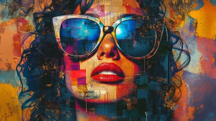 Vibrant Portrait of a Woman with Sparkling Eyes and Artistic Background