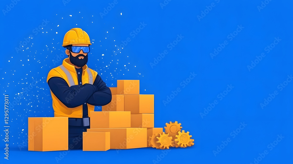 Poster warehouse inventory efficiency digital artwork of industrial worker optimizing operations