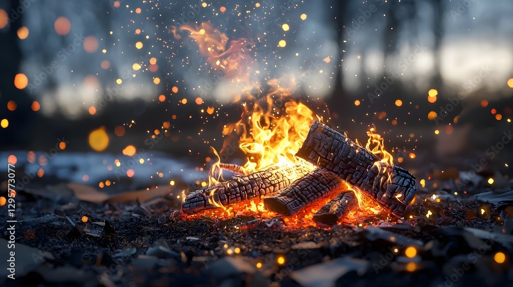 Aufkleber Captivating digital artwork depicting a futuristic bonfire where embers glow in vibrant neon colors creating a surreal and modern aesthetic with a mesmerizing ethereal atmosphere