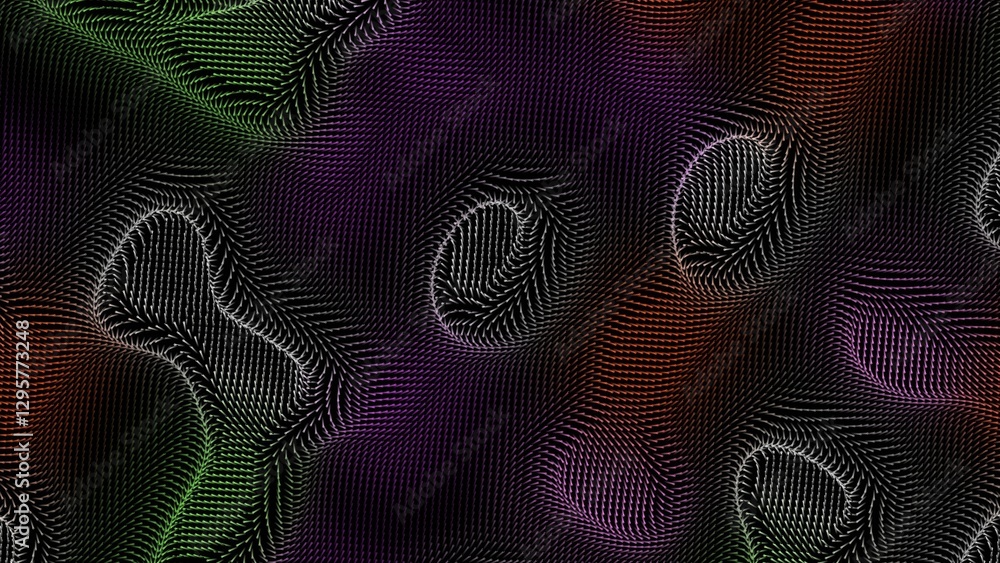 Poster abstract wavy design with vibrant colors and intricate line patterns on a dark canvas