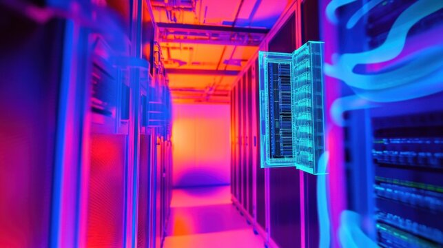 Heat detection in a data center with technicians checking server temperatures. Featuring high-tech monitoring and cooling