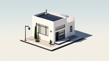 A modern, tiny isometric house with a realistic shadow effect, set against a plain white background.