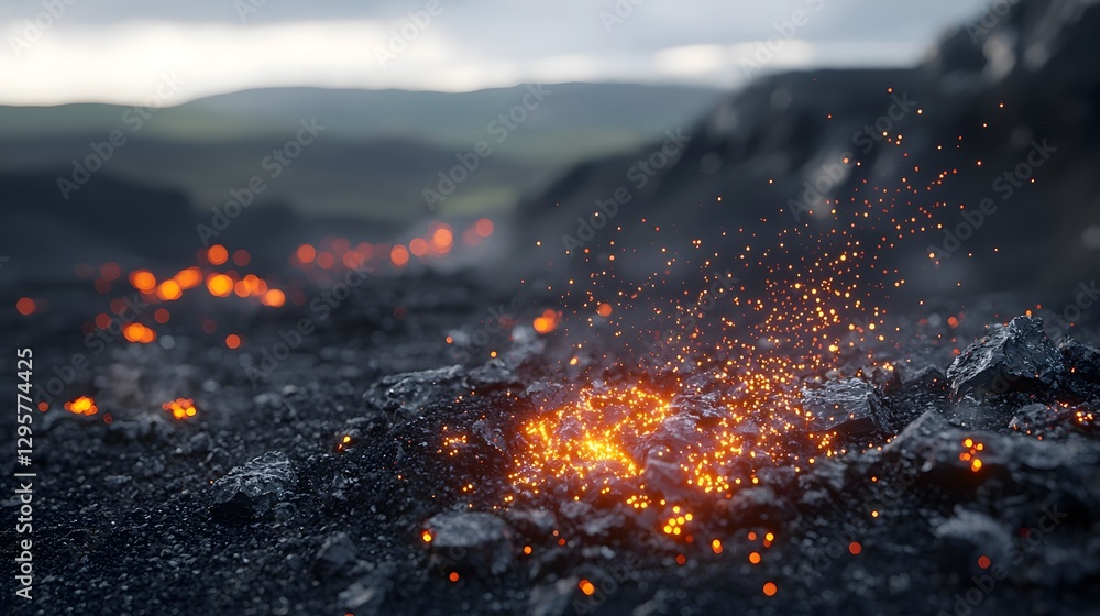 Poster captivating macro photograph showcasing the mesmerizing details of individual glowing embers resembl