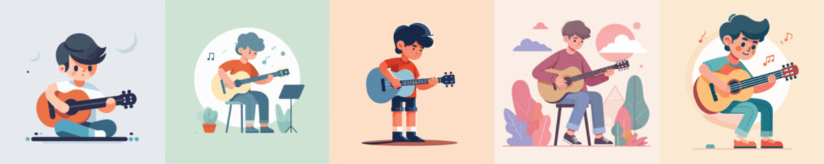 boy playing guitar vector