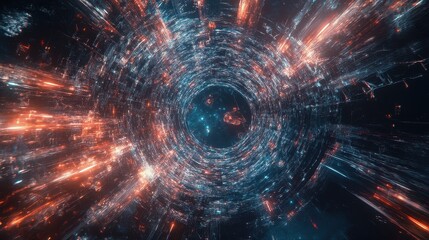 Obraz premium Vibrant Cosmic Tunnel with Dynamic Light Trails and Glowing Stars