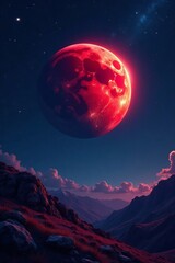 Majestic red planet in the night sky surrounded by stars and galaxies, astronomy, night, science