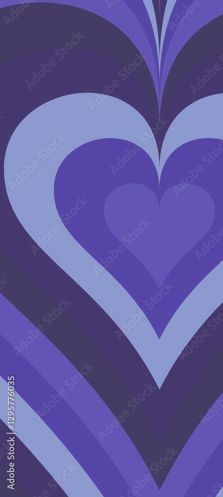 Poster retro heart pattern with shades of purple creating a layered design