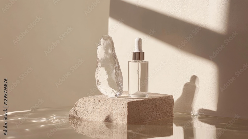 Poster elegant minimalistic scene with serum and crystal element