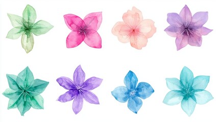 Colorful watercolor flowers isolated on white background.  Possible use print design