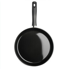 Non stick frying pan with ergonomic handle on white background, perfect for home cooking and kitchen use