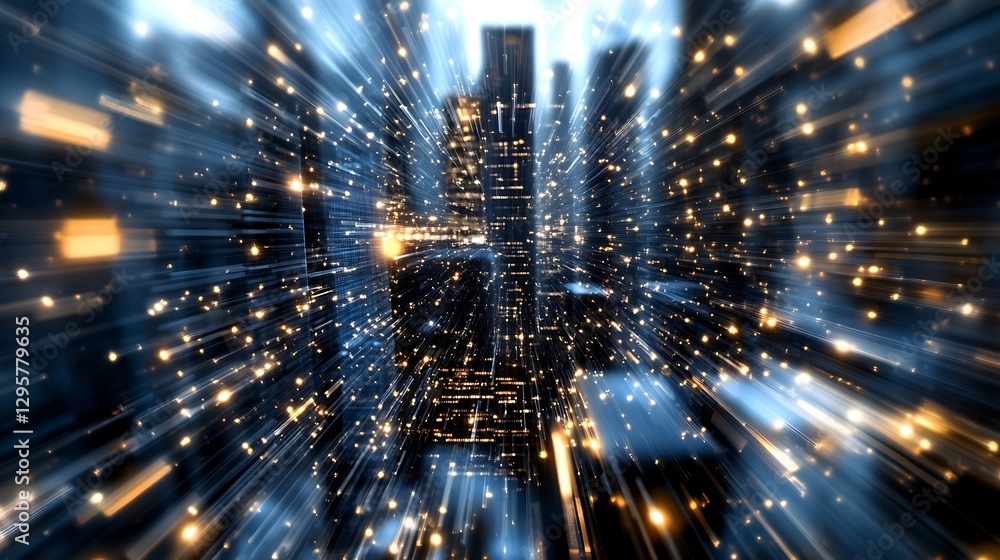 Aufkleber futuristic city with bright lights and dynamic motion blur effect : generative ai