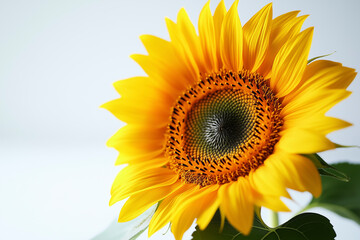 Obraz premium Stunning close-up of sunflower petals and stems on white background.