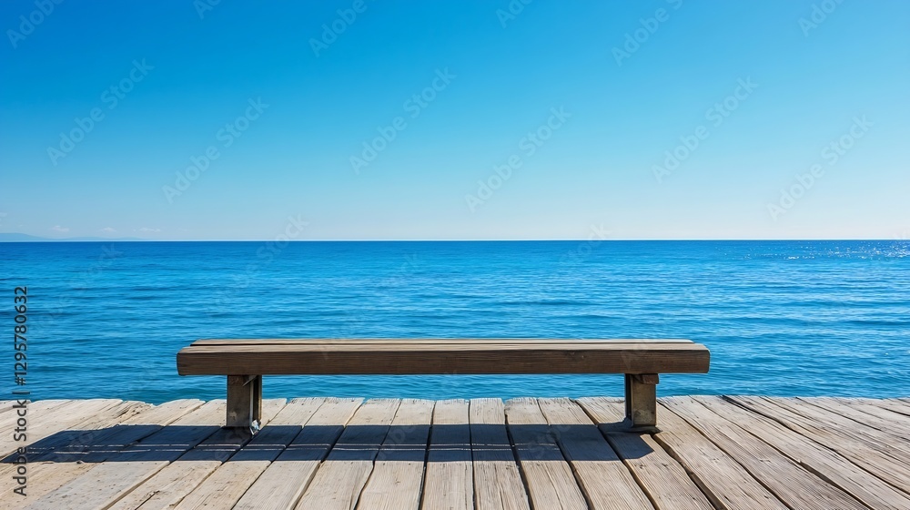 Poster tranquil wooden bench with clear ocean view perfect for relaxation : generative ai