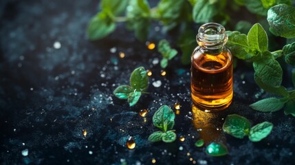 Essential Oil Droplet of Carvacrol in Oregano Leaves with Background
