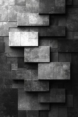 A black and white photo of a wall made of concrete blocks