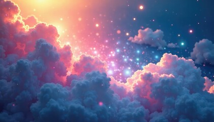 Luminous, gossamer threads weave through the sky, ethereal, gentle