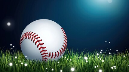 Baseball in grass at night
