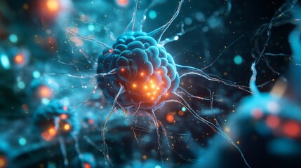 Futuristic Brain Neurons with Advanced Technology Glowing Lights