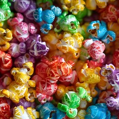 Vibrant Macro View of Rainbow-Hued Gourmet Popcorn Kernels