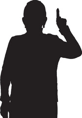 vector; silhouette; of senior woman showing the number one with finger