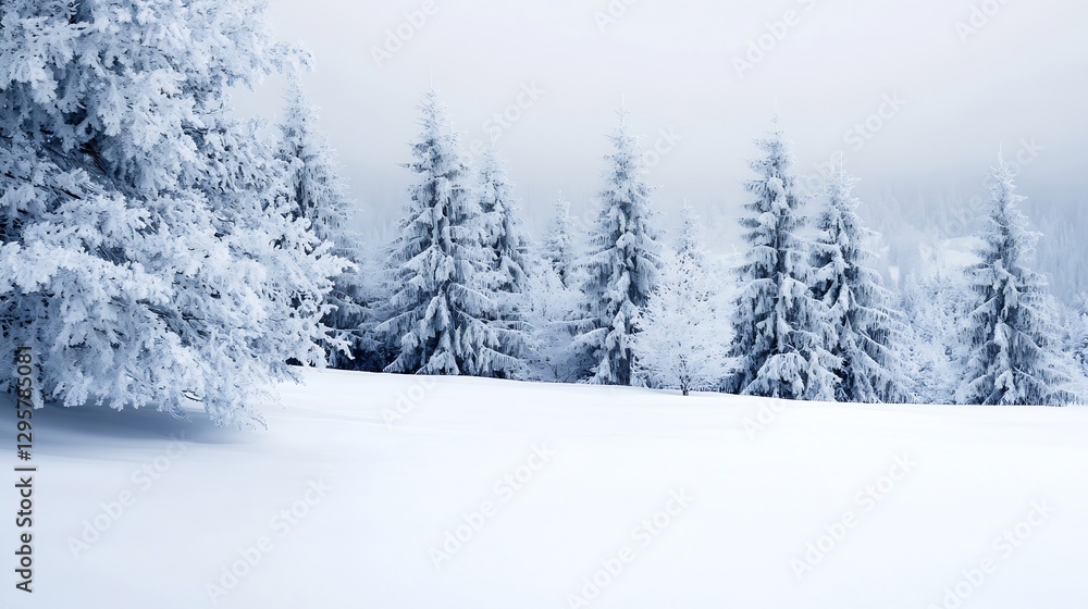 Poster enchanting winter wonderland with snow-covered evergreen trees : generative ai