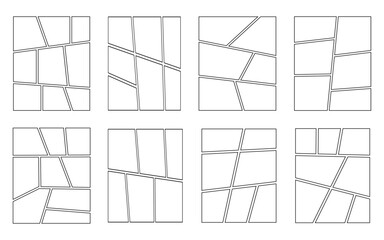 Collage grid set manga comic storyboard layout frame blank template manga comic photo anime page