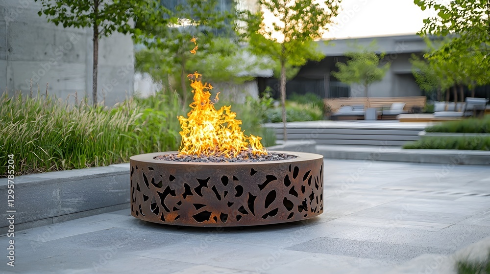 Aufkleber fire pit with flames dancing around shaped metal cutouts creating unique light patterns and ambiance