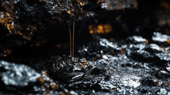 Shilajit Resin Dripping from Rocks in the Himalayan Mountains - Powered by Adobe