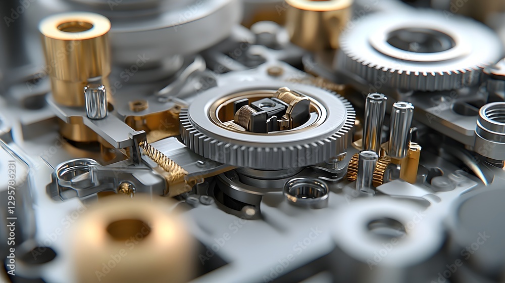 Poster Macro Close up of Intricate Trigger Mechanism Highlighting the Detailed Precision and Functionality of the Gears Cogs and Other Mechanical Components