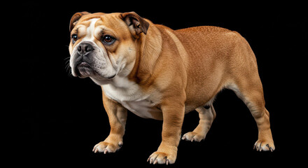 Obraz premium Majestic Brown and White Bulldog Dog Breed Studio Shot on Black Background