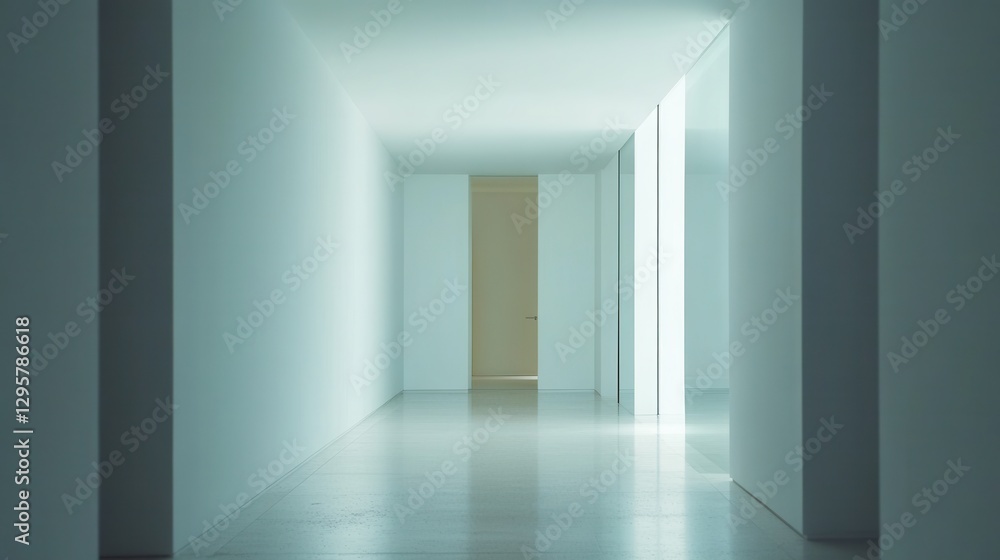 Poster minimalist interior hallway with soft lighting and clean lines creating a serene atmosphere for mode